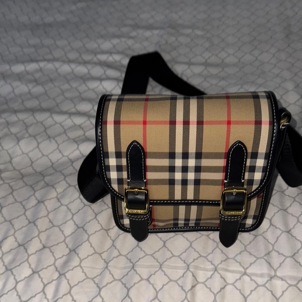 Burberry Beige and Black Plaid Crossbody Bag